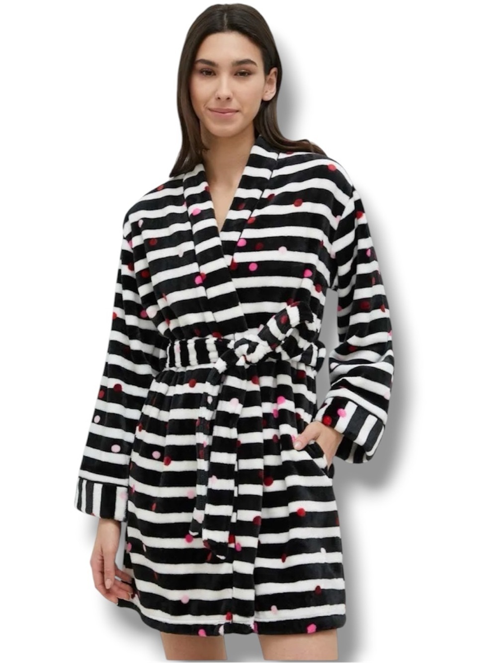 Kate Spade New York Soft plush "Confetti Stripe" Chenille Shawl collar Wrap Robe